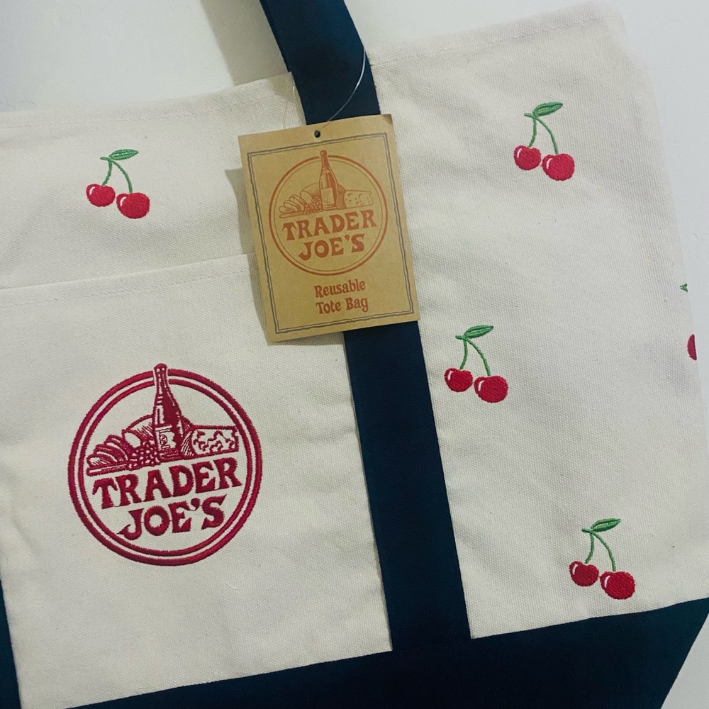 2 NWT Trader Joe’s Canvas tote with embroidery - Picture 4 of 11